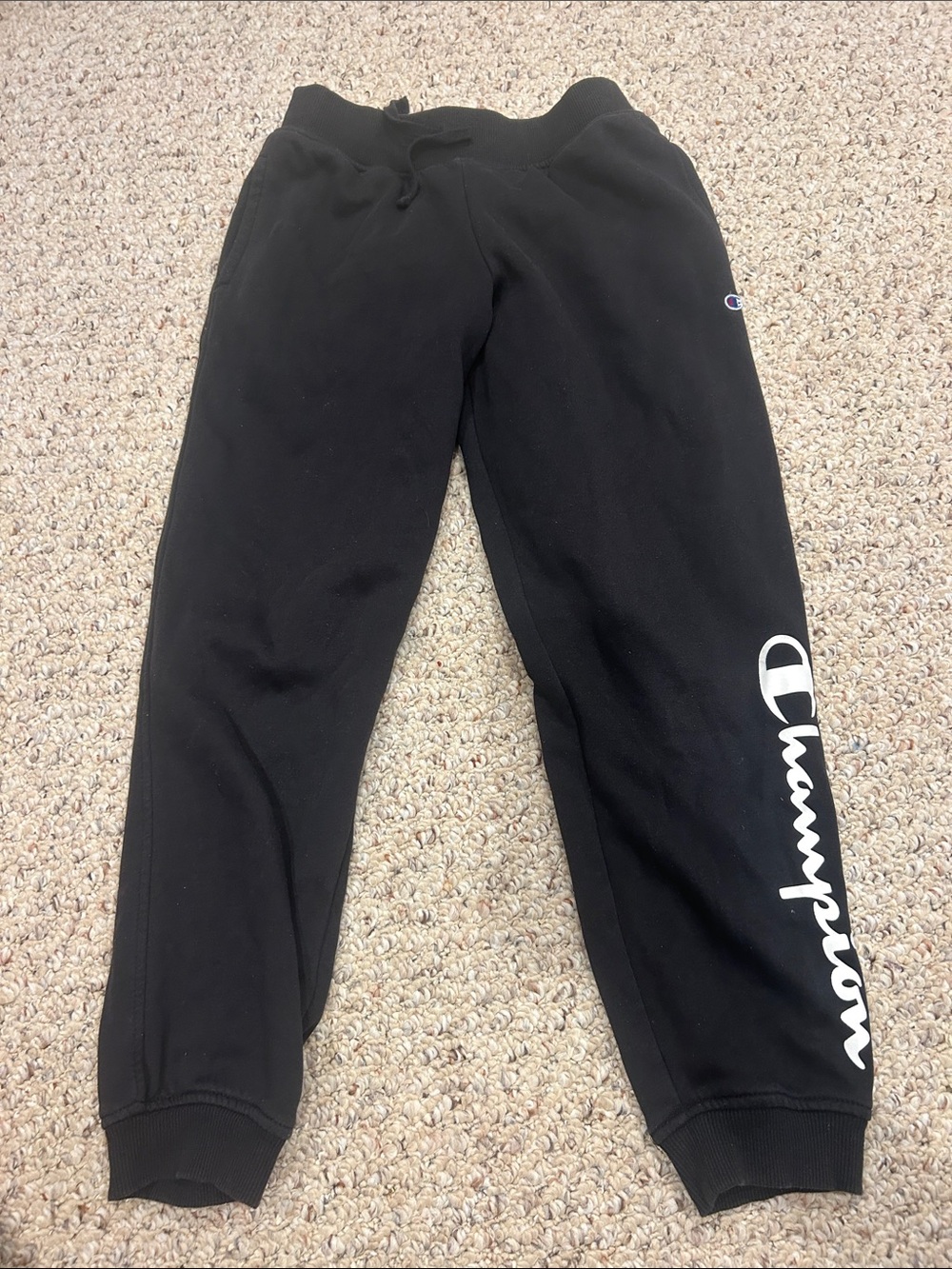Champion Black Jogger Sweatpants with White Script Logo